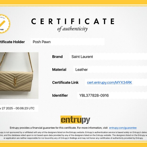 Authentic Saint Laurent Classic Cassandre Chain Wallet in Beige Grain De Poudre - Picture 9 of 9
